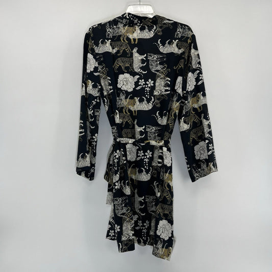 Johnny Was Silk Tiger Print Robe Kimono Belted Lounge Cover Up Black Size S