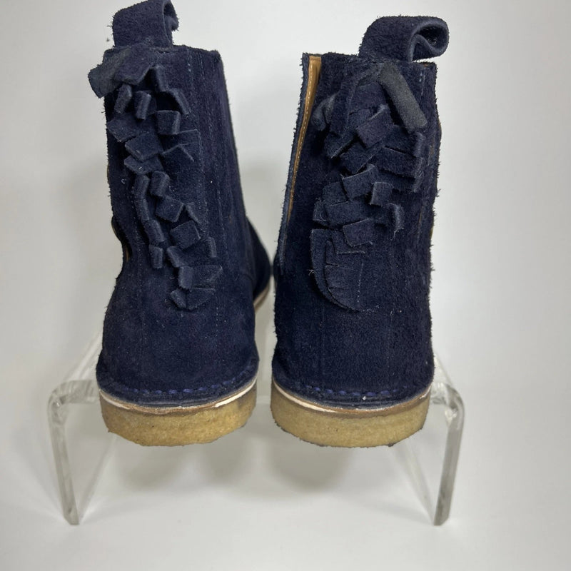 Heirloom NYC Men’s Navy Suede Boots Size 11 Crepe Sole Fringe Detail