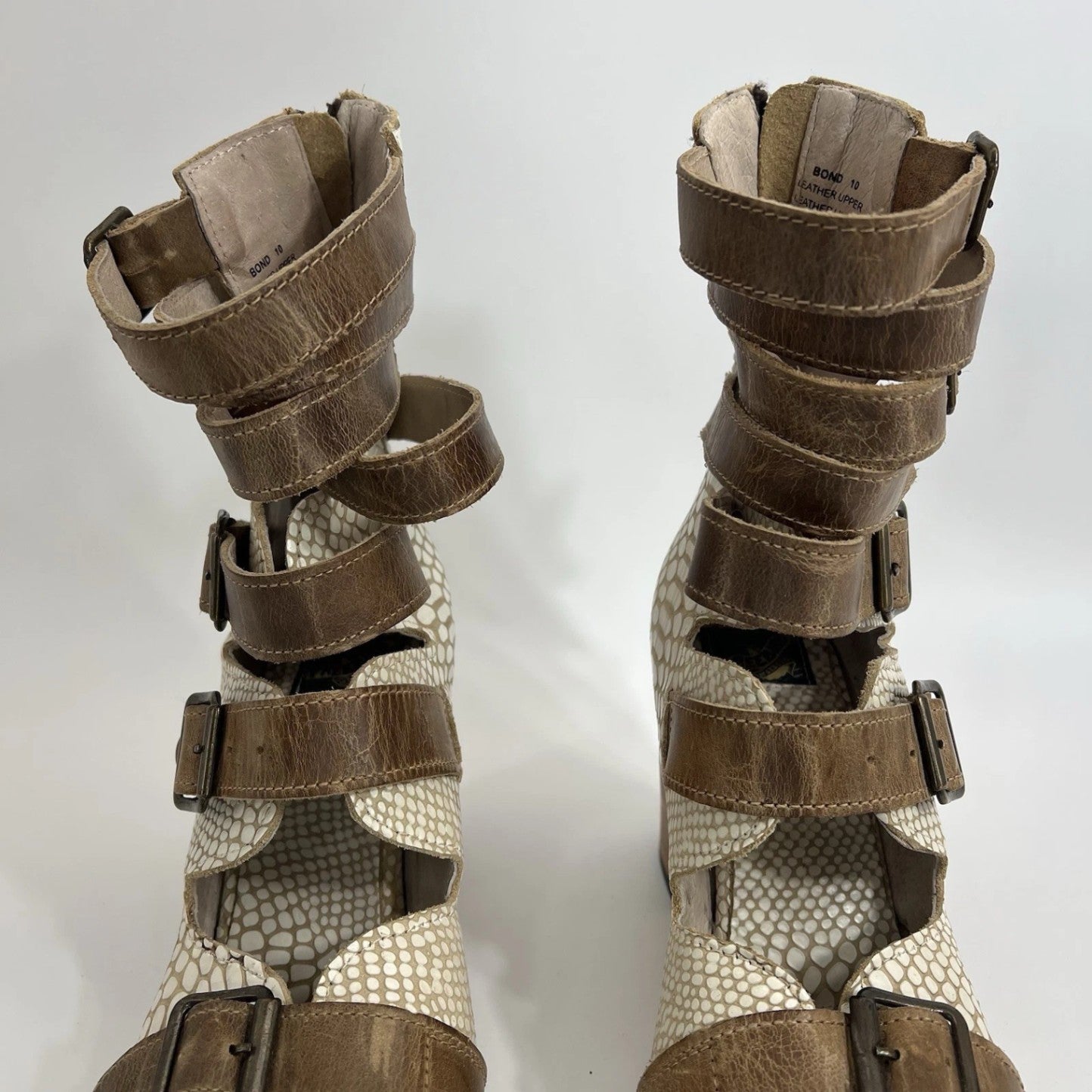 Freebird Bond Gladiator Snakeskin Leather White 10 Women Shoes Heels