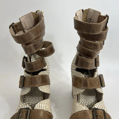 Freebird Bond Gladiator Snakeskin Leather White 10 Women Shoes Heels