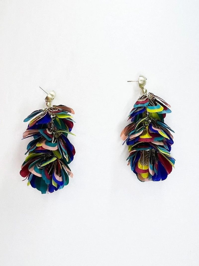 Kendra Scott Lenni Earrings Multi Color Feather Gold Statement Dangle Drop HTF