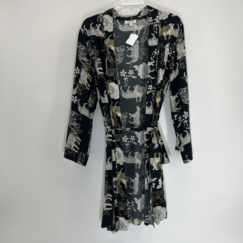 Johnny Was Silk Tiger Print Robe Kimono Belted Lounge Cover Up Black Size S