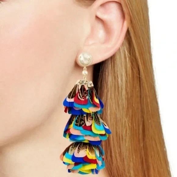 Kendra Scott Lenni Earrings Multi Color Feather Gold Statement Dangle Drop HTF
