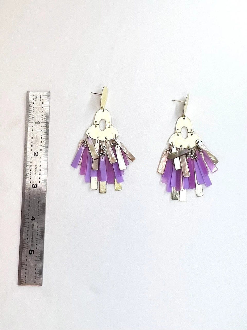 Kendra Scott Kitty Earrings Gold Lavender MOP Statement Fringe Dangle Drop