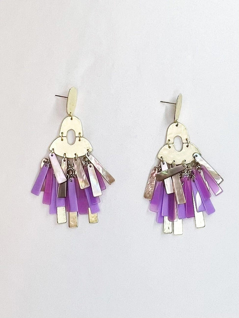 Kendra Scott Kitty Earrings Gold Lavender MOP Statement Fringe Dangle Drop