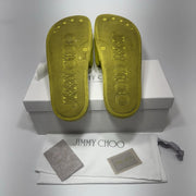 Jimmy Choo Azari Pool Slides US 8.5 (39) Citron Sandals Flats Logo