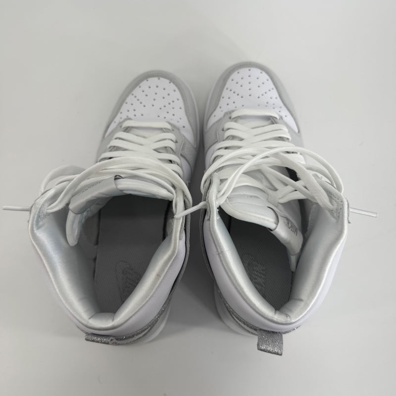 Nike Dunk High Silver Glitter Swoosh White and Photon Dust Color Sz 8