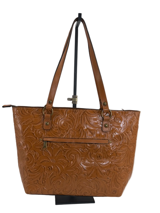 Patricia Nash Alessano Tooled Leather Tote Bag Brown Floral Embossed Shoulder Purse