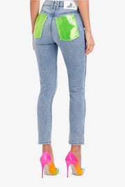 Jordache Neon PVC Pocket High Rise Crop Jeans Womens 25 Y2K Festival NWT