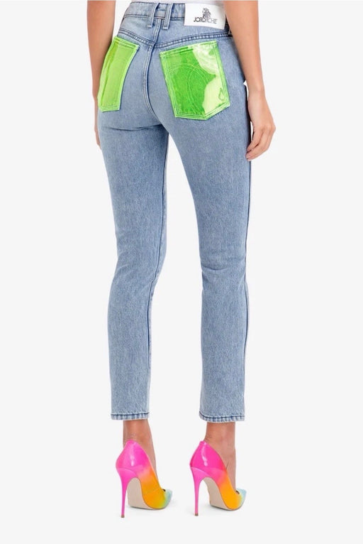 Jordache Neon PVC Pocket High Rise Crop Jeans Womens 25 Y2K Festival NWT