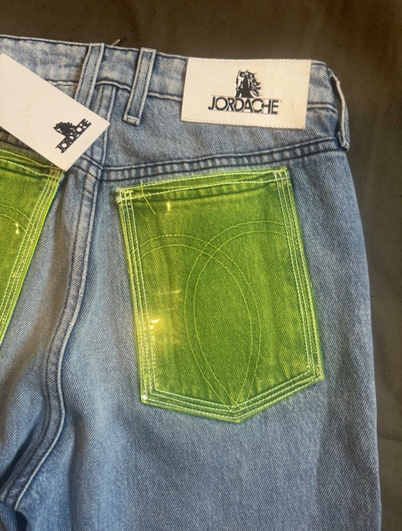 Jordache Neon PVC Pocket High Rise Crop Jeans Womens 25 Y2K Festival NWT