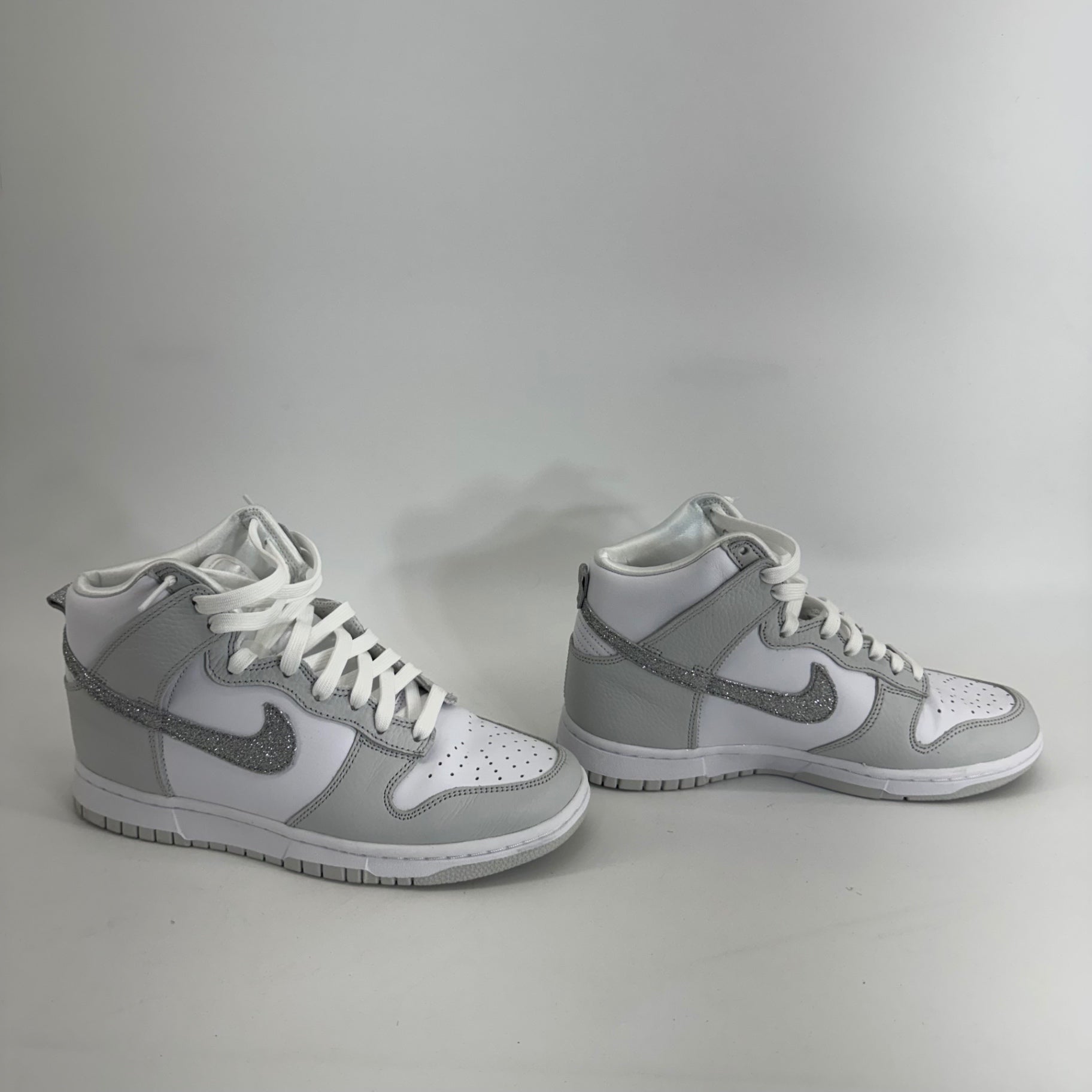 Nike Dunk High Silver Glitter Swoosh White and Photon Dust Color Sz 8