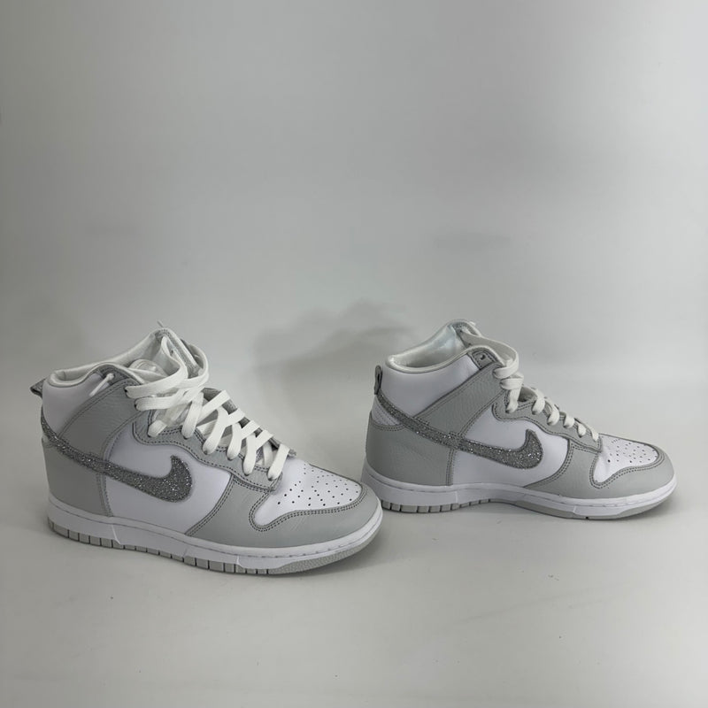 Nike Dunk High Silver Glitter Swoosh White and Photon Dust Color Sz 8