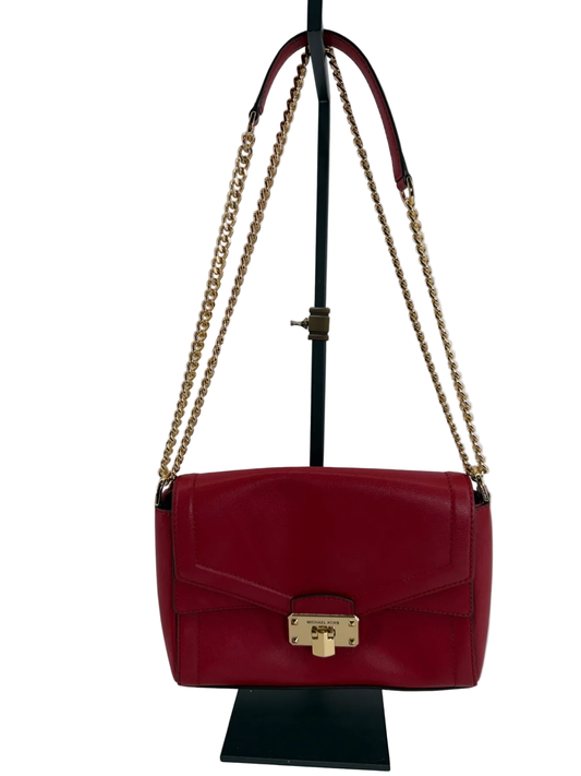 Michael Kors Kinsley Red Leather Crossbody Purse Chain Shoulder Bag Gold Lock