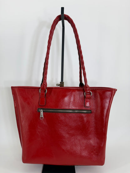 Patricia Nash Adeline Red Tooled Leather Tote Bag Floral Embossed Shoulder Purse