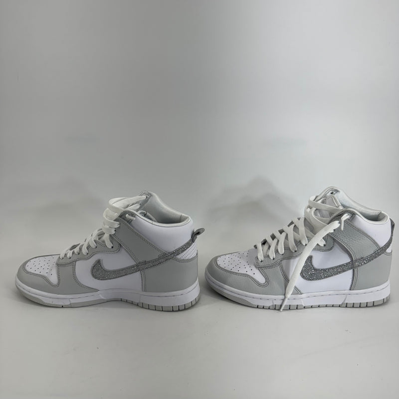 Nike Dunk High Silver Glitter Swoosh White and Photon Dust Color Sz 8