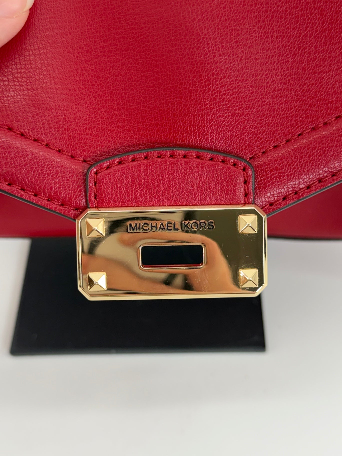 Michael Kors Kinsley Red Leather Crossbody Purse Chain Shoulder Bag Gold Lock