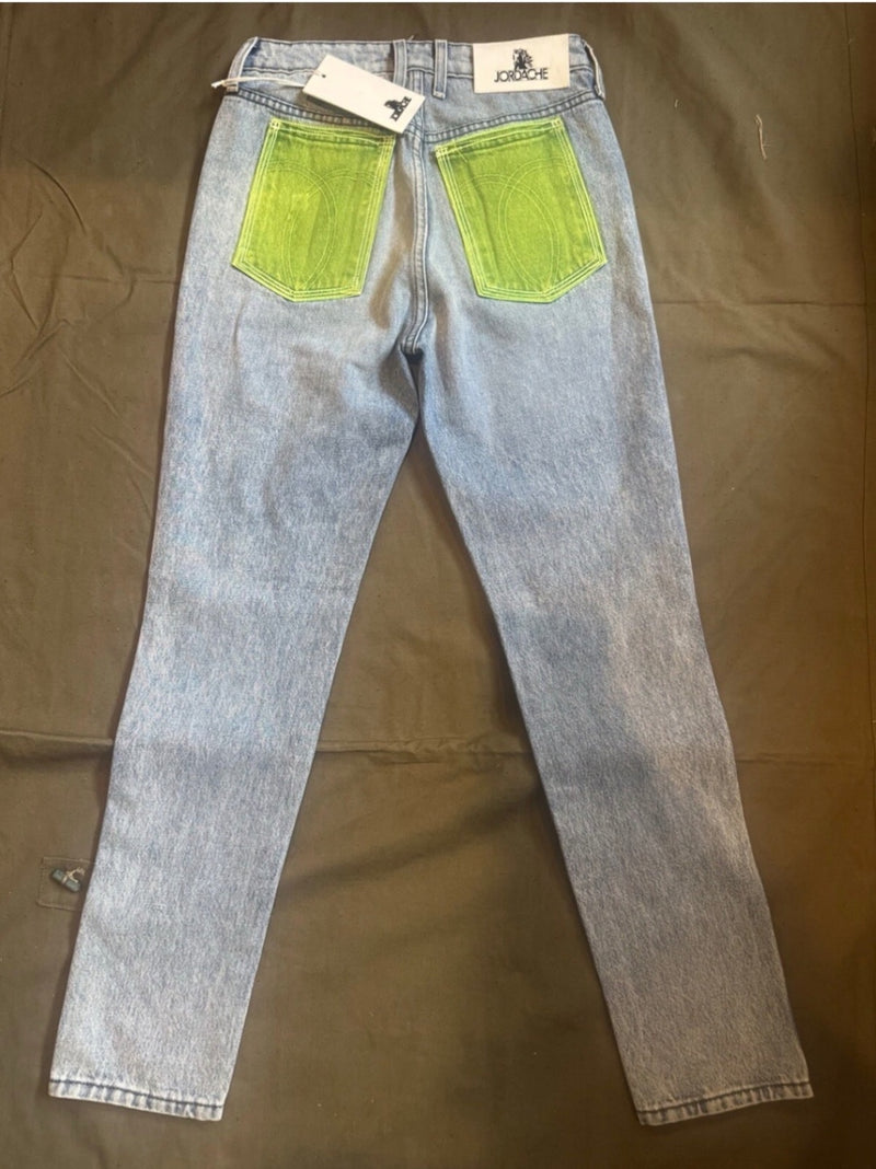 Jordache Neon PVC Pocket High Rise Crop Jeans Womens 25 Y2K Festival NWT