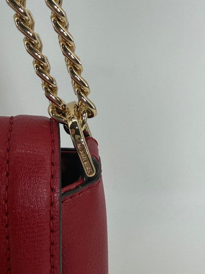 Michael Kors Kinsley Red Leather Crossbody Purse Chain Shoulder Bag Gold Lock