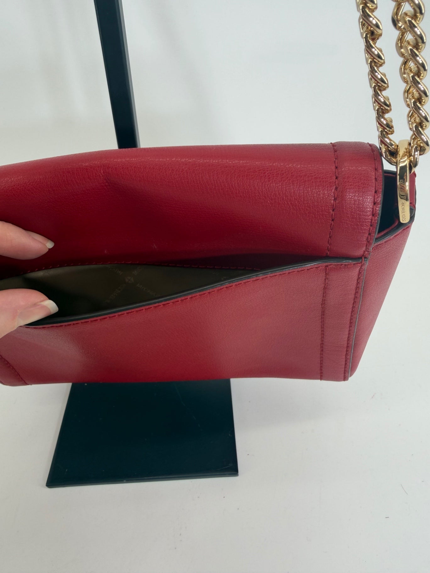 Michael Kors Kinsley Red Leather Crossbody Purse Chain Shoulder Bag Gold Lock