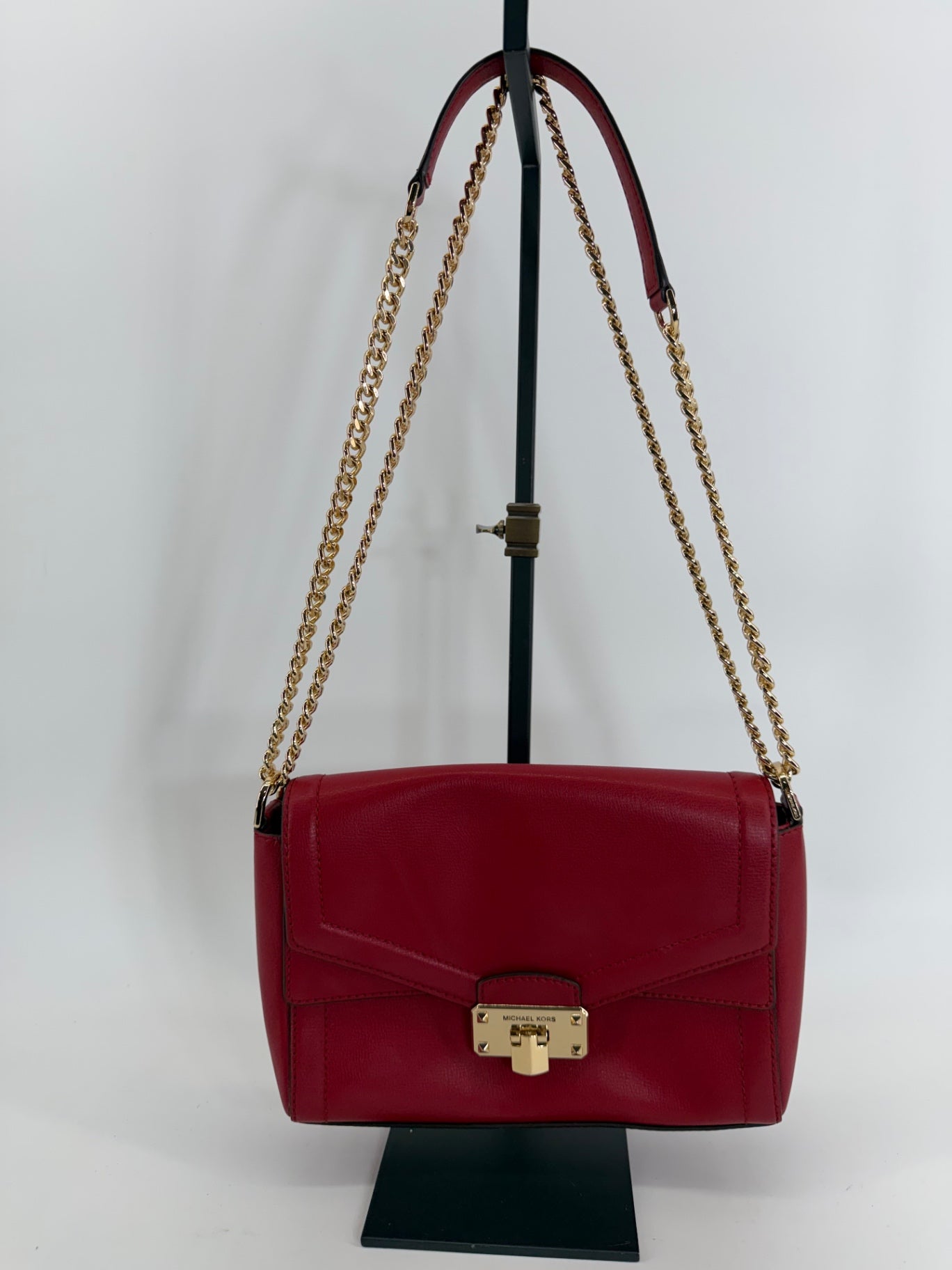 Michael Kors Kinsley Red Leather Crossbody Purse Chain Shoulder Bag Gold Lock