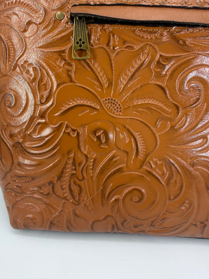 Patricia Nash Alessano Tooled Leather Tote Bag Brown Floral Embossed Shoulder Purse