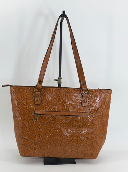 Patricia Nash Alessano Tooled Leather Tote Bag Brown Floral Embossed Shoulder Purse
