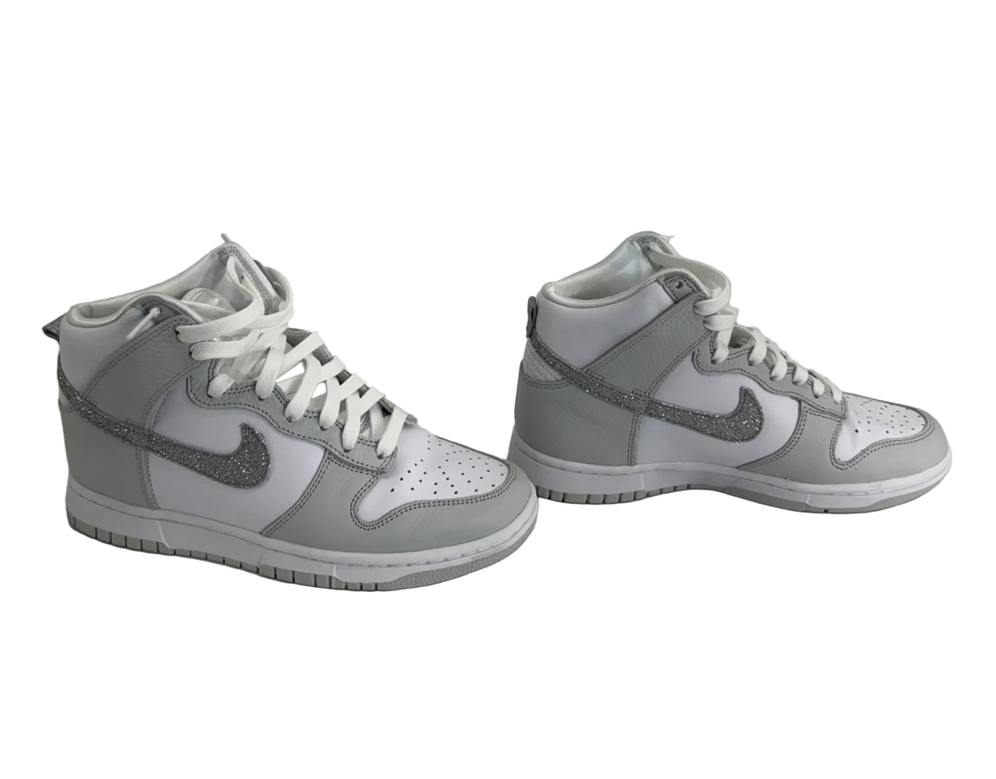 Nike Dunk High Silver Glitter Swoosh White and Photon Dust Color Sz 8