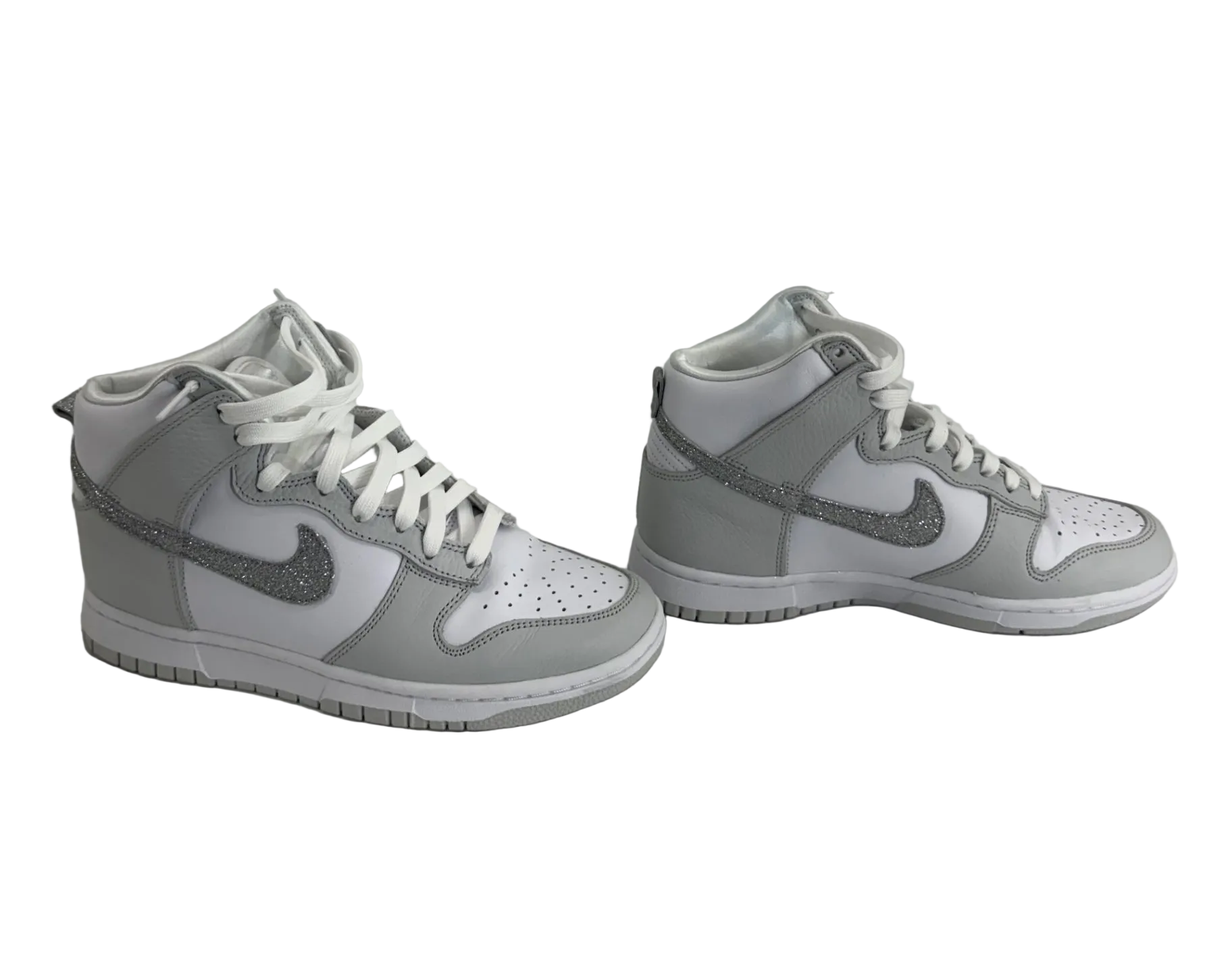Nike Dunk High Silver Glitter Swoosh White and Photon Dust Color Sz 8