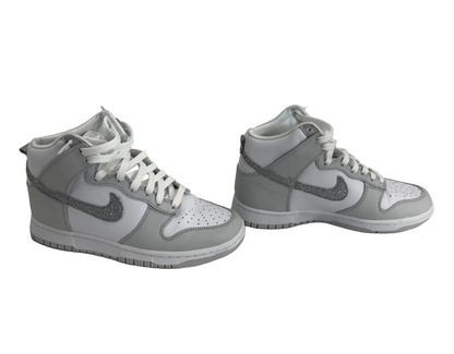 Nike Dunk High Silver Glitter Swoosh White and Photon Dust Color Sz 8