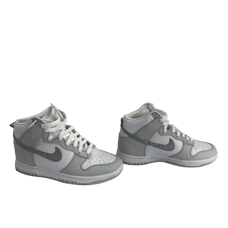 Nike Dunk High Silver Glitter Swoosh White and Photon Dust Color Sz 8
