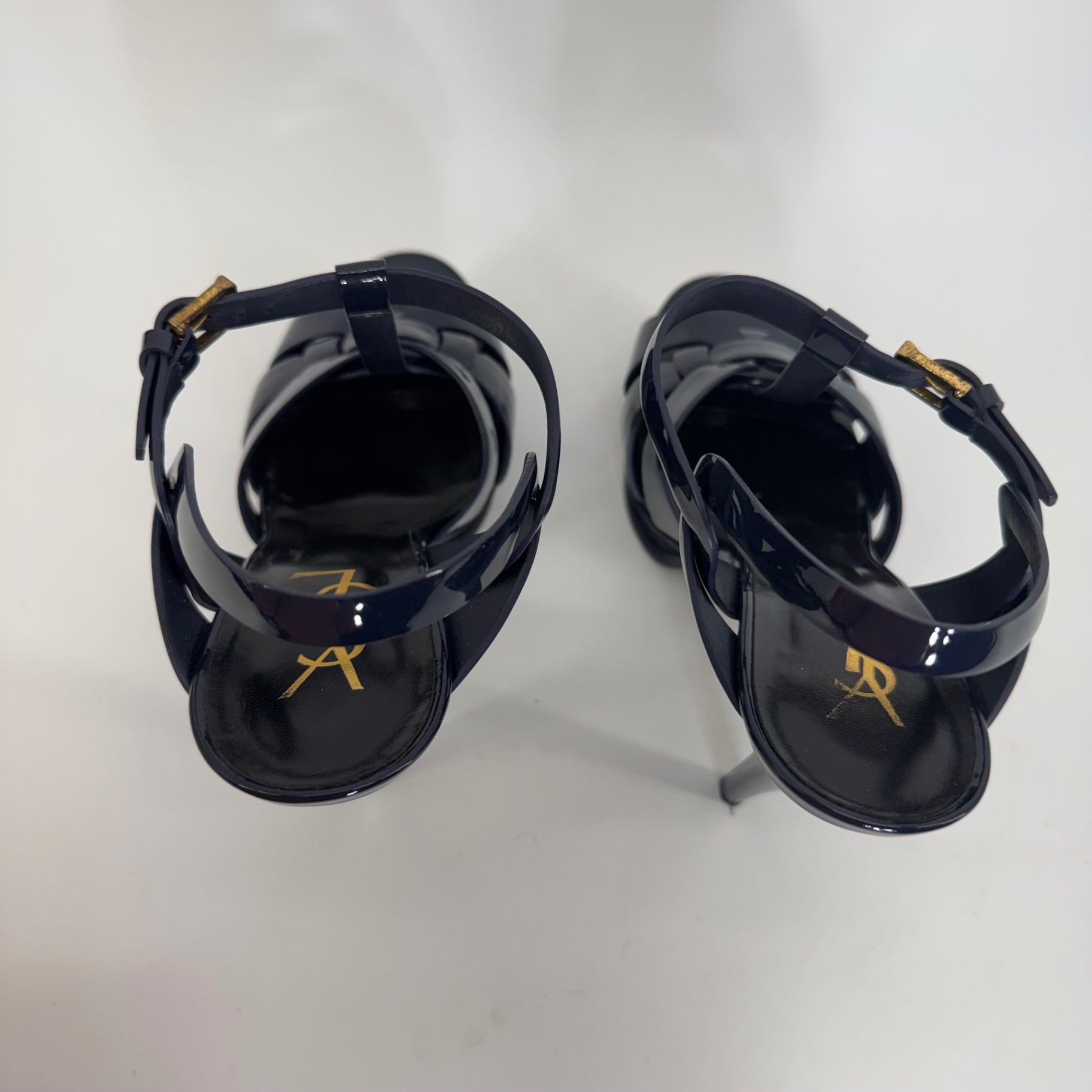 YSL Yves Saint Laurent Tribute Patent Leather Platform Sandals Navy EU 38 US 8