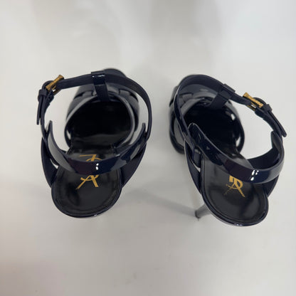 YSL Yves Saint Laurent Tribute Patent Leather Platform Sandals Navy EU 38 US 8