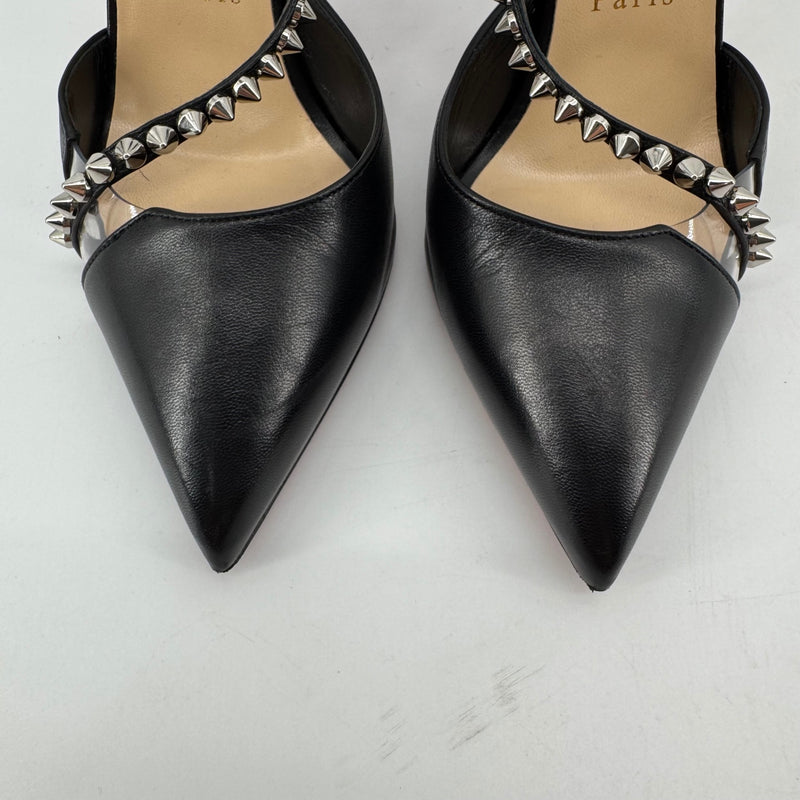 Christian Louboutin Studded Pointed Toe Stiletto Heels Red Sole Black EU 38 US 7.5