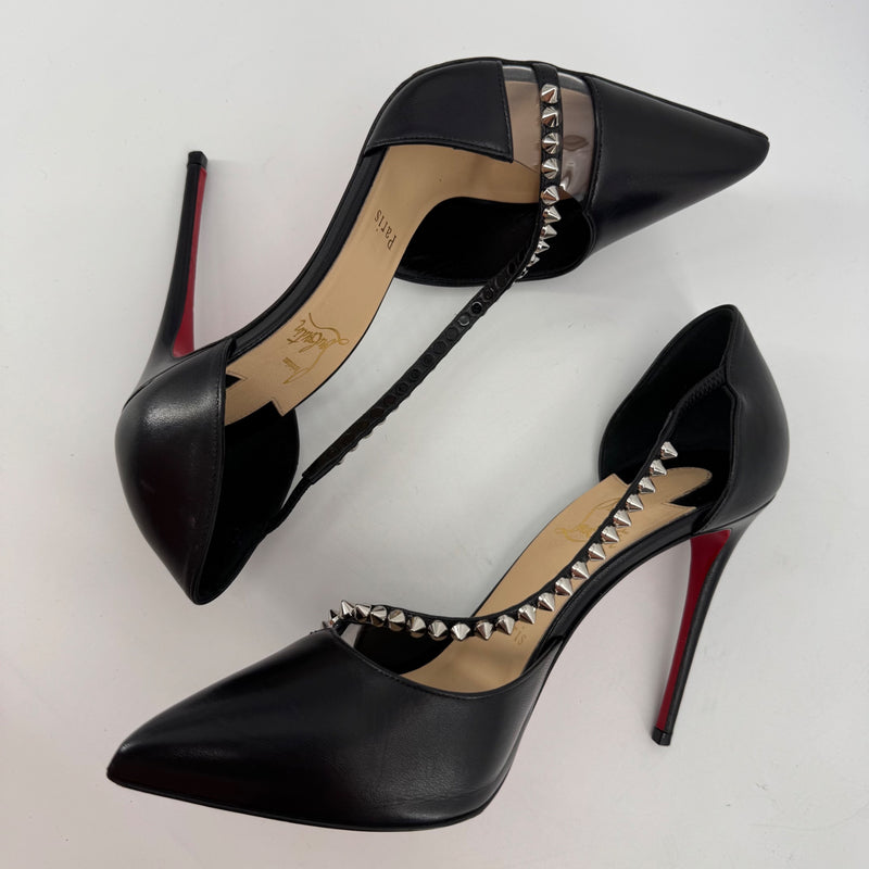 Christian Louboutin Studded Pointed Toe Stiletto Heels Red Sole Black EU 38 US 7.5