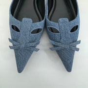 Marc Jacobs Denim Blue Pointed Toe Flats Cutout Bow Women’s Size 8