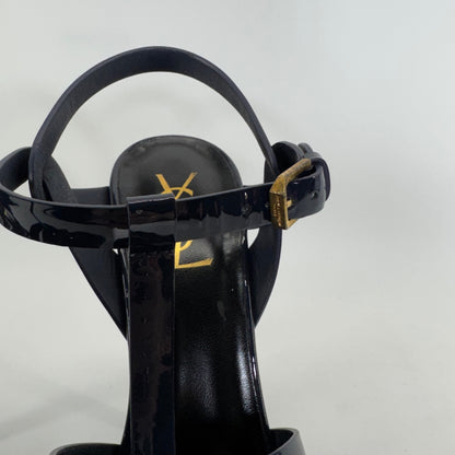 YSL Yves Saint Laurent Tribute Patent Leather Platform Sandals Navy EU 38 US 8