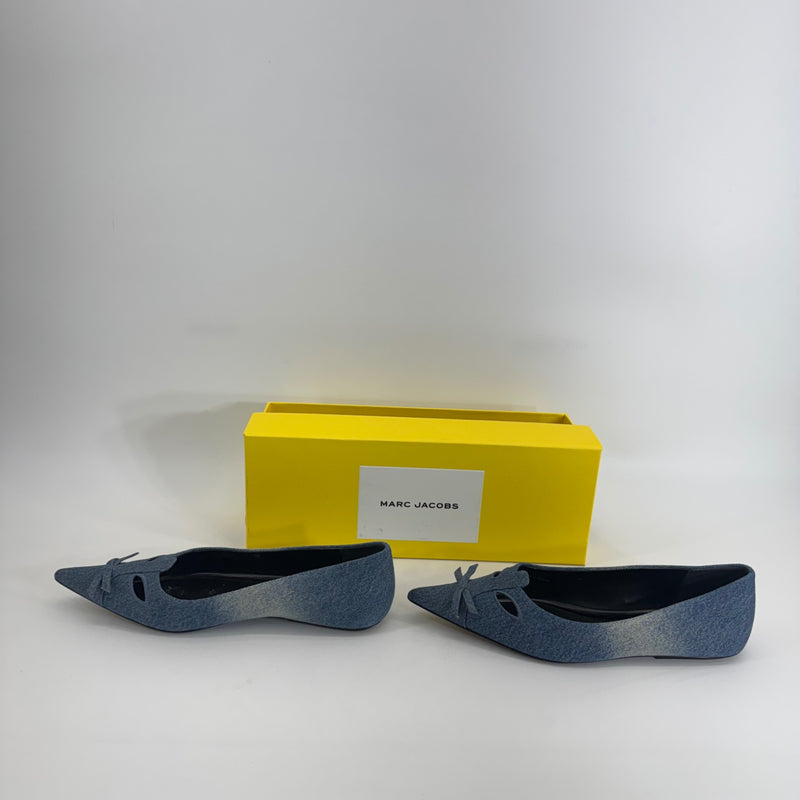 Marc Jacobs Denim Blue Pointed Toe Flats Cutout Bow Women’s Size 8