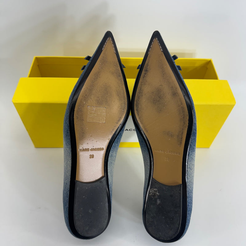 Marc Jacobs Denim Blue Pointed Toe Flats Cutout Bow Women’s Size 8