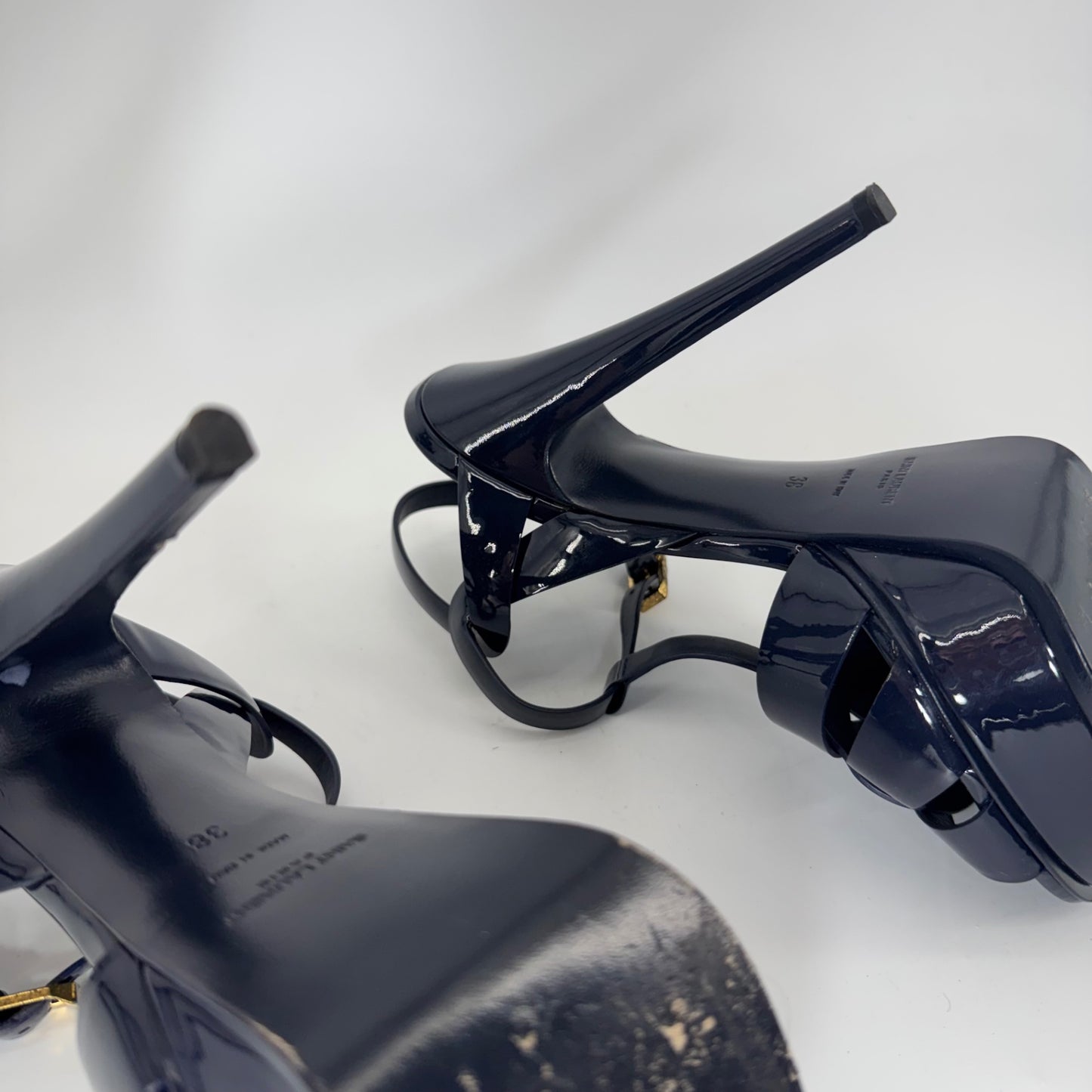 YSL Yves Saint Laurent Tribute Patent Leather Platform Sandals Navy EU 38 US 8