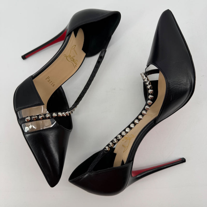 Christian Louboutin Studded Pointed Toe Stiletto Heels Red Sole Black EU 38 US 7.5