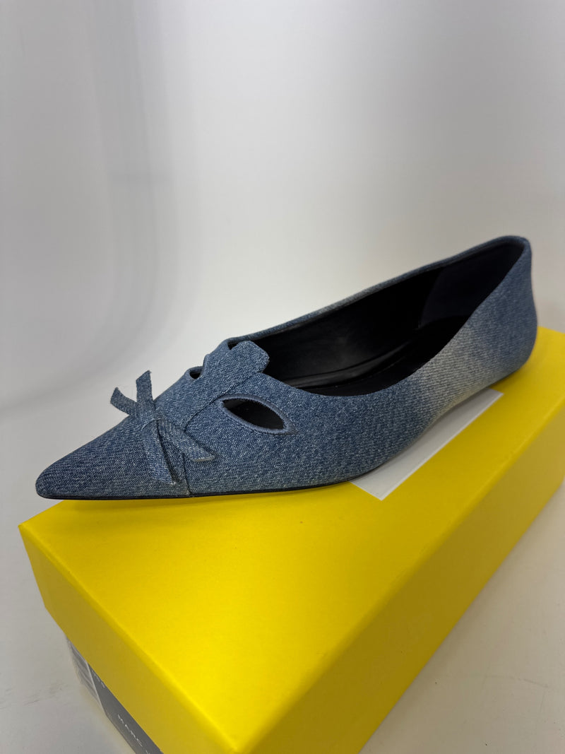 Marc Jacobs Denim Blue Pointed Toe Flats Cutout Bow Women’s Size 8