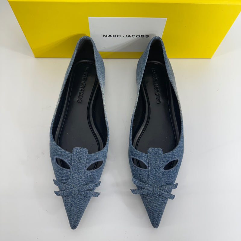 Marc Jacobs Denim Blue Pointed Toe Flats Cutout Bow Women’s Size 8