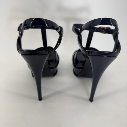 YSL Yves Saint Laurent Tribute Patent Leather Platform Sandals Navy EU 38 US 8