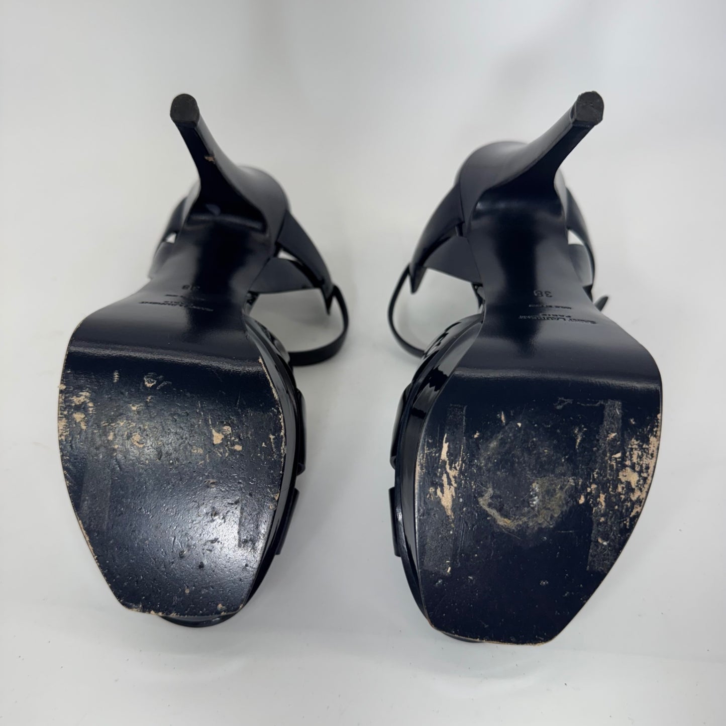 YSL Yves Saint Laurent Tribute Patent Leather Platform Sandals Navy EU 38 US 8