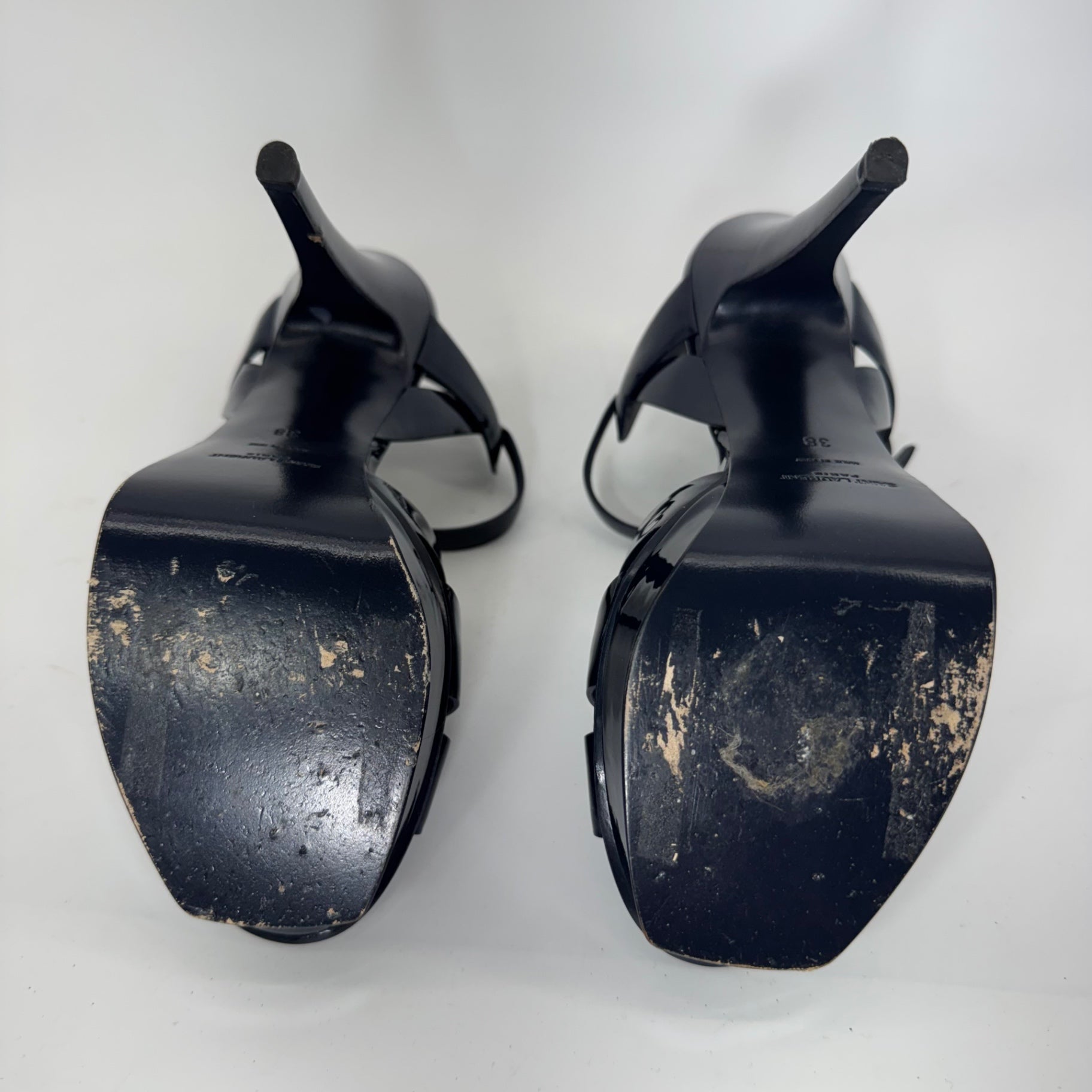 YSL Yves Saint Laurent Tribute Patent Leather Platform Sandals Navy EU 38 US 8