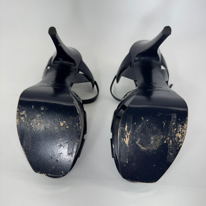 YSL Yves Saint Laurent Tribute Patent Leather Platform Sandals Navy EU 38 US 8