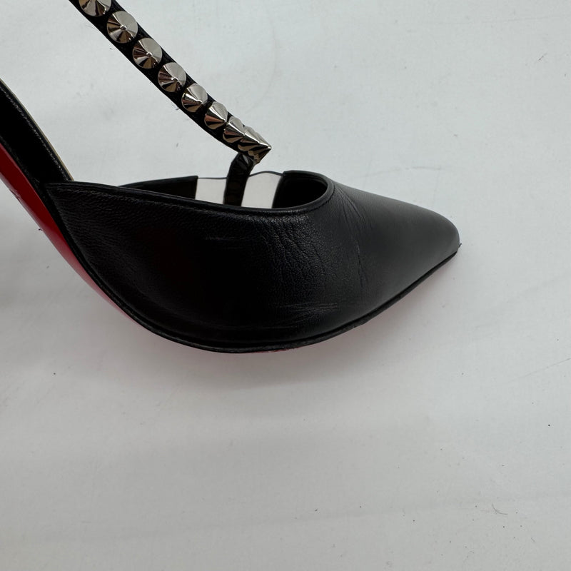 Christian Louboutin Studded Pointed Toe Stiletto Heels Red Sole Black EU 38 US 7.5
