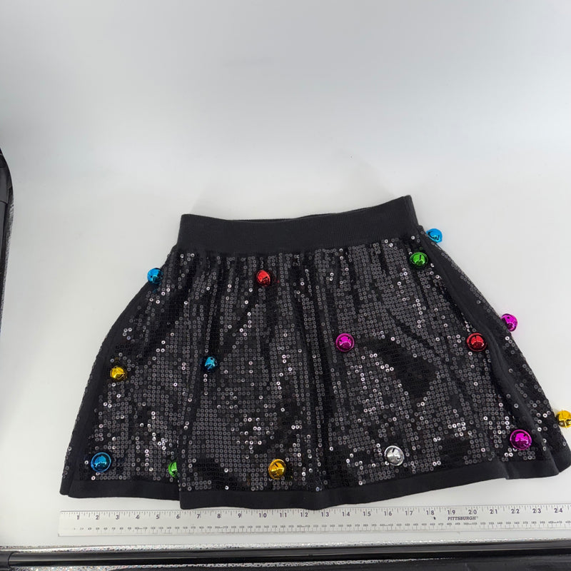 Queen of Sparkles Black Sequin Jingle Bell Mini Skirt Size Small Christmas