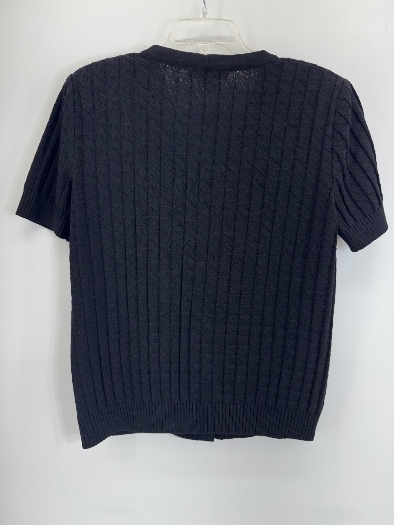 St. John Collection Black Santana Knit Short Sleeve Cardigan Gold Buttons 6